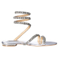 Outdoor Summer Sandals China Metallic Diamond Chain Custom Flat Women Factory Silver